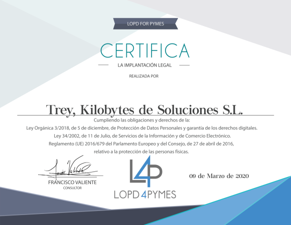 Certificado LOPD/RGPD Trey